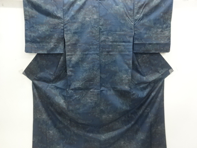 未使用品　家屋風景模様織出し十日町紬着物